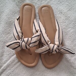 a new day Tan and Black Striped Bow Sandals